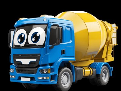 Cement Mixer for kids - Interactive cement mixer illustration from Little Wheels educational app for toddlers ages 2-6 years