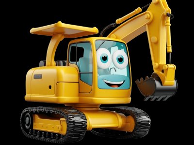 Excavator for kids - Interactive excavator illustration from Little Wheels educational app for toddlers ages 2-6 years