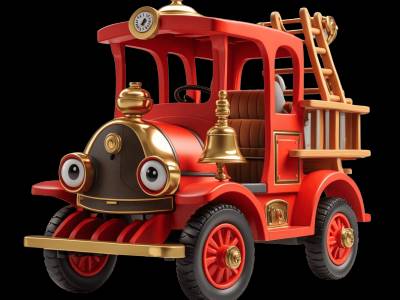 Vintage Fire Engine for kids - Interactive vintage fire engine illustration from Little Wheels educational app for toddlers ages 2-6 years