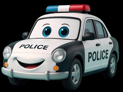 Police Car learning activities for toddlers - Practice p and l sounds Police Car for kids - Interactive police car illustration from Little Wheels educational app for toddlers ages 2-6 years