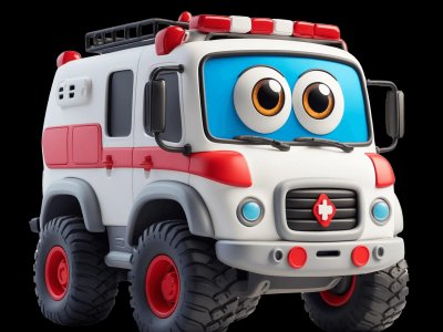 Search and Rescue Truck for kids - Interactive search and rescue truck illustration from Little Wheels educational app for toddlers ages 2-6 years