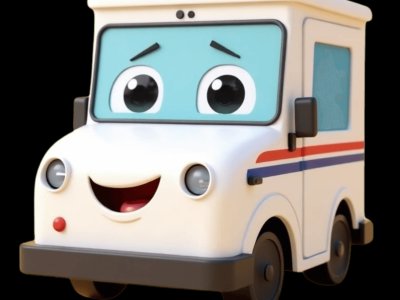Mail Truck for kids - Interactive mail truck illustration from Little Wheels educational app for toddlers ages 2-6 years