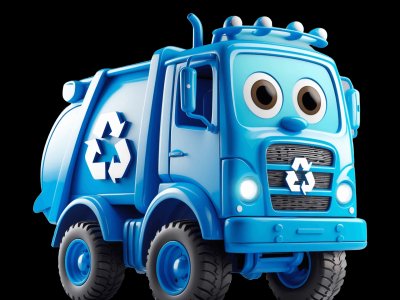 Recycling Truck for kids - Interactive recycling truck illustration from Little Wheels educational app for toddlers ages 2-6 years