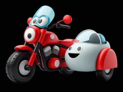 Sidecar Motorcycle for kids - Interactive sidecar motorcycle illustration from Little Wheels educational app for toddlers ages 2-6 years