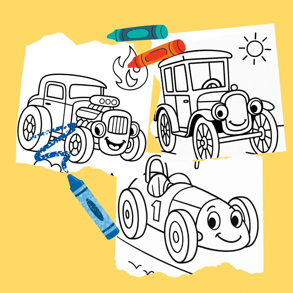 Wayback Wheels Coloring Book