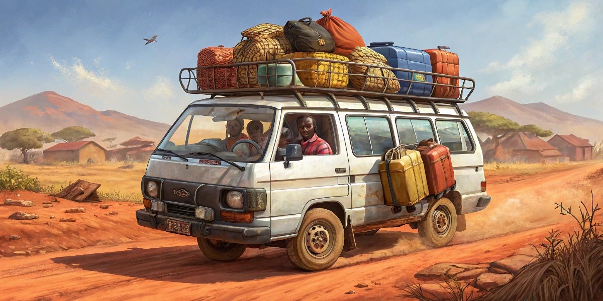 Bush taxi 4x4 van loaded with passengers and cargo in rural Africa