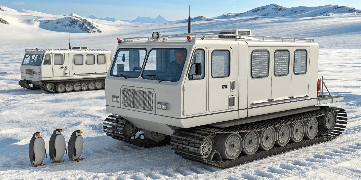 Tracked polar exploration vehicle traveling across snow and ice