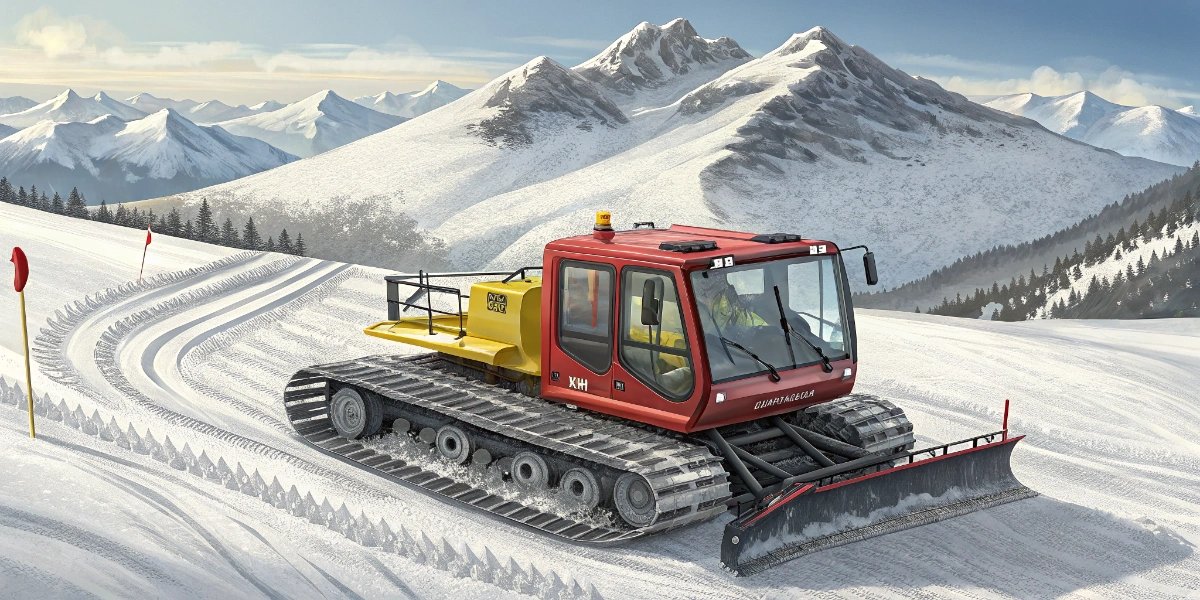 Snowcat vehicle grooming snow in a polar research environment