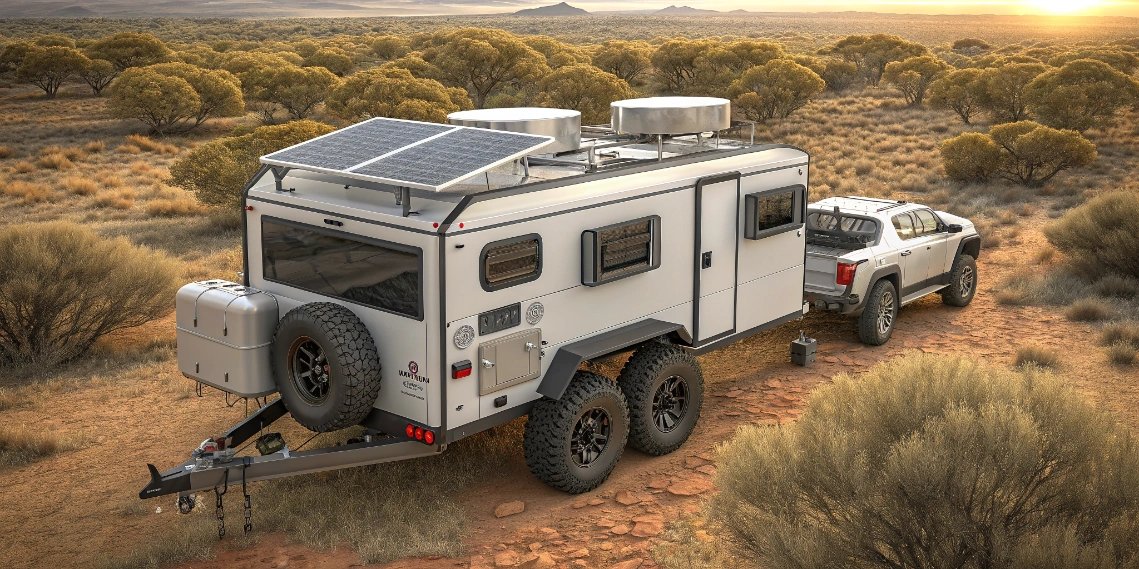 Australian caravan travel trailer parked at Outback campsite