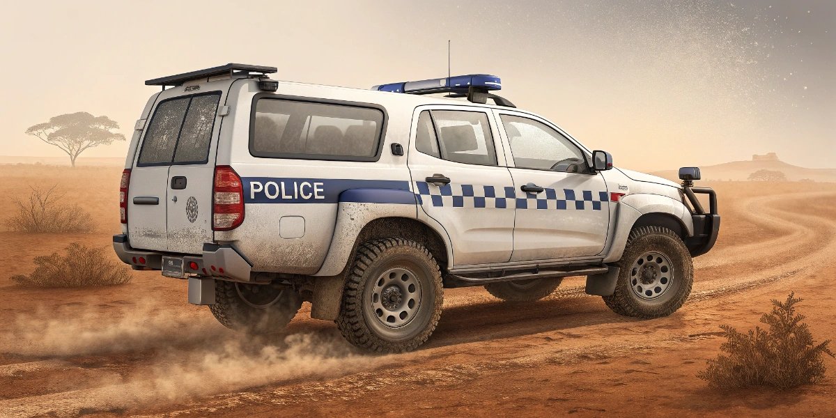 Australian police paddy wagon van on rural road