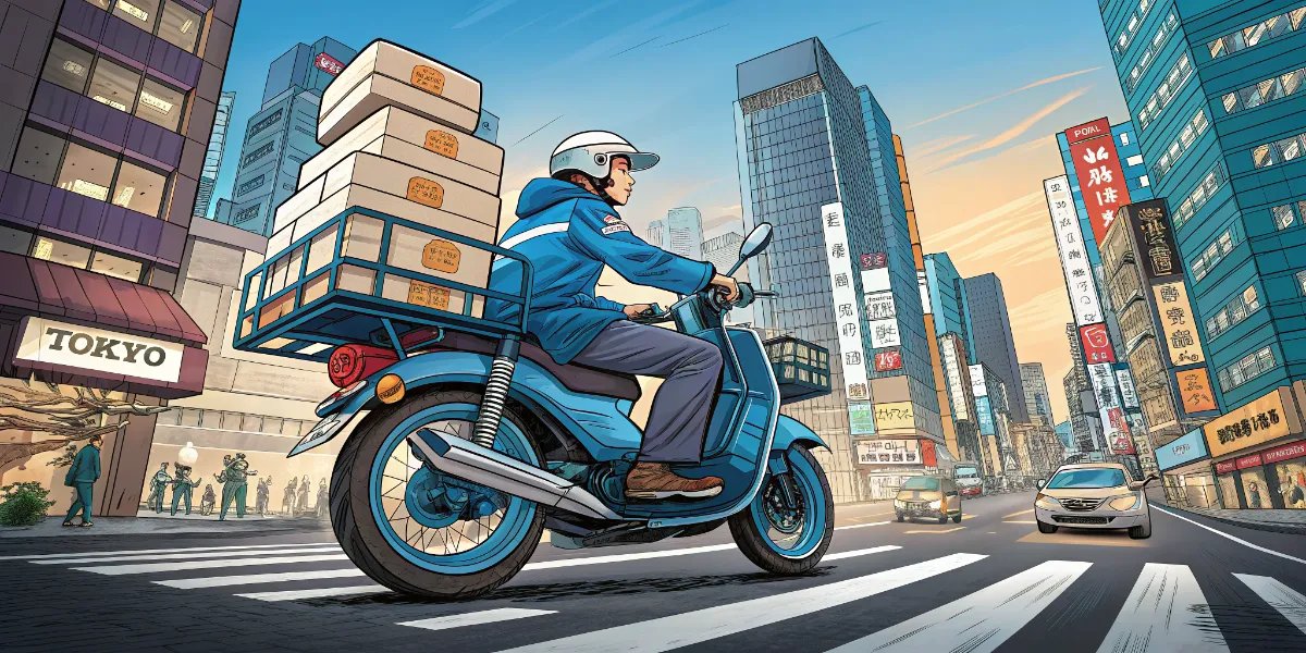Japanese delivery motorcycle with extended cargo platform
