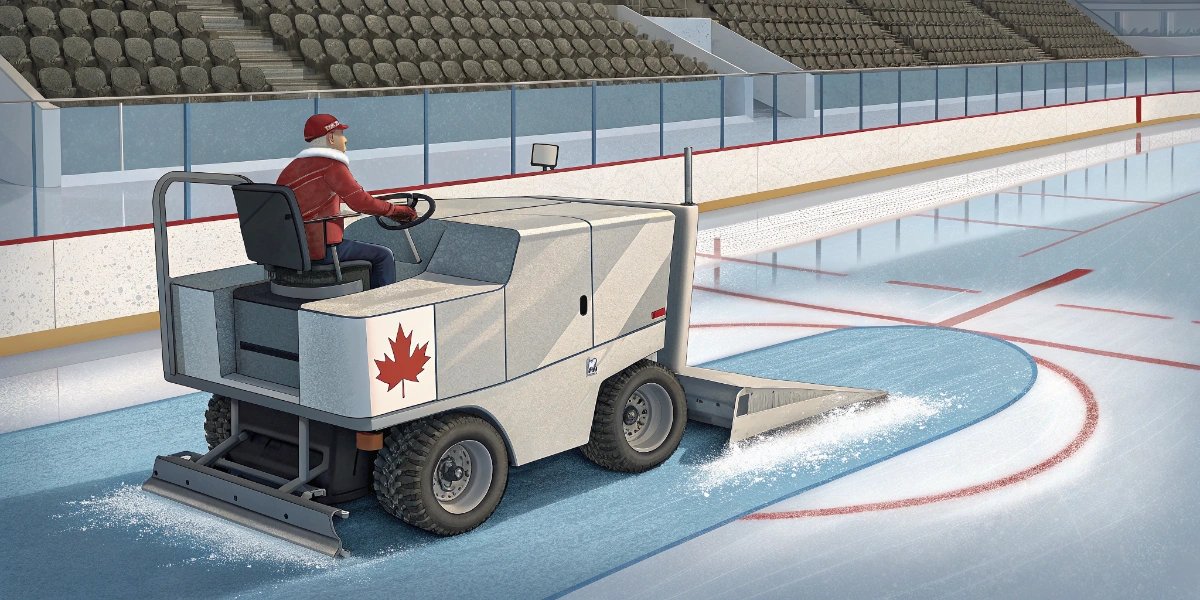 Ice resurfacer cleaning a hockey rink surface