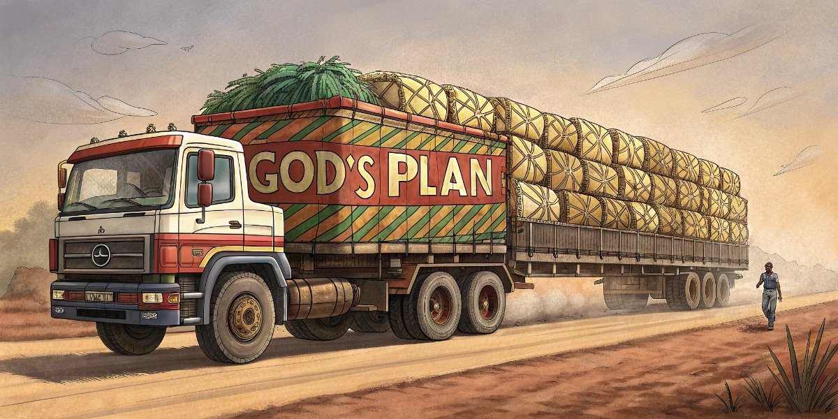 Heavily loaded African cargo truck with colorful decorations
