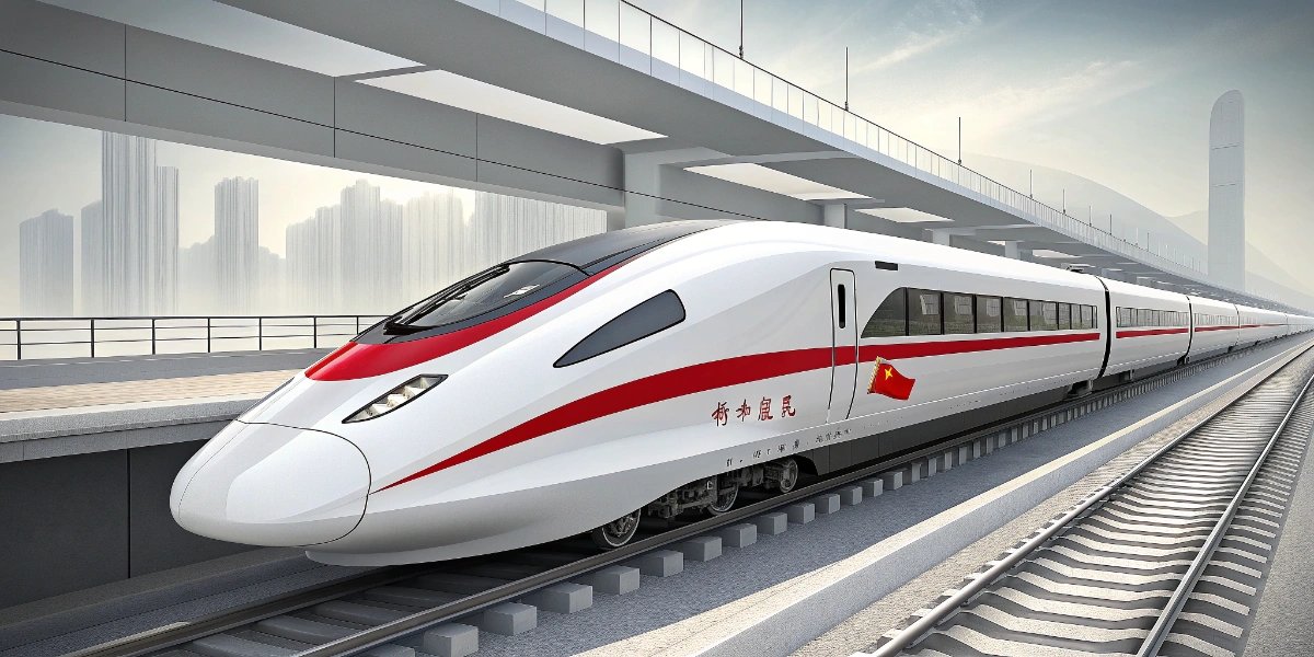 Chinese Fuxing high-speed bullet train on elevated tracks