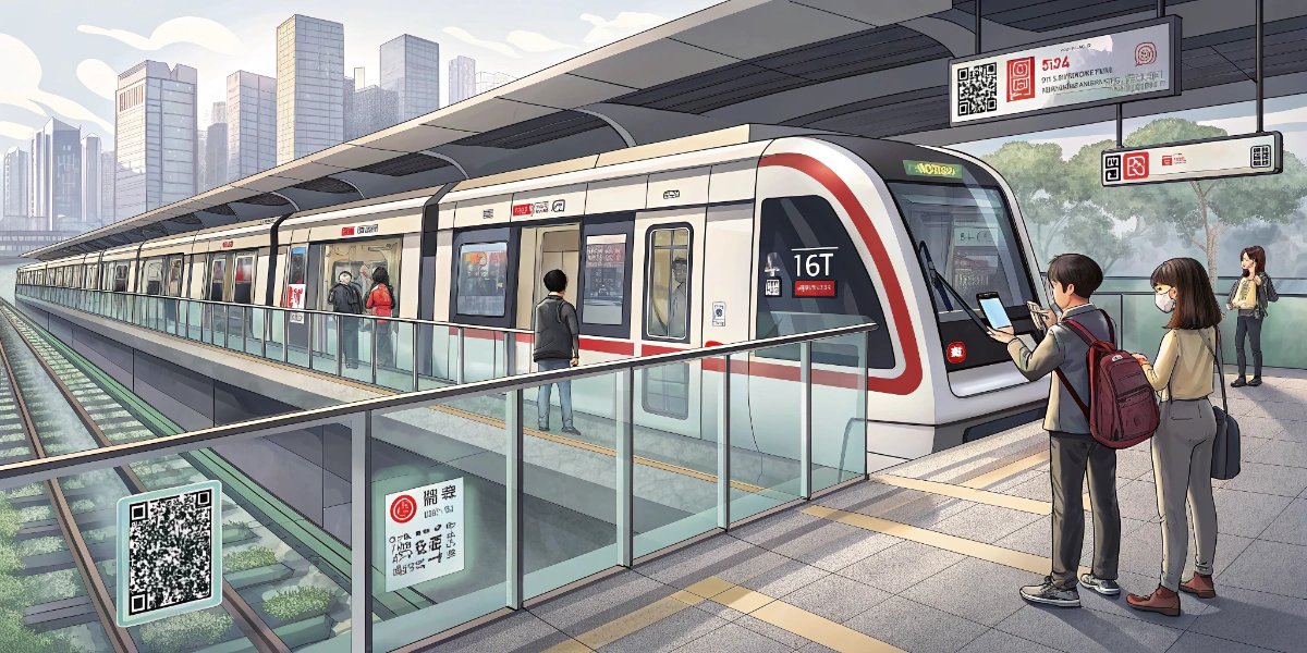 Modern Chinese metro train arriving at an underground platform