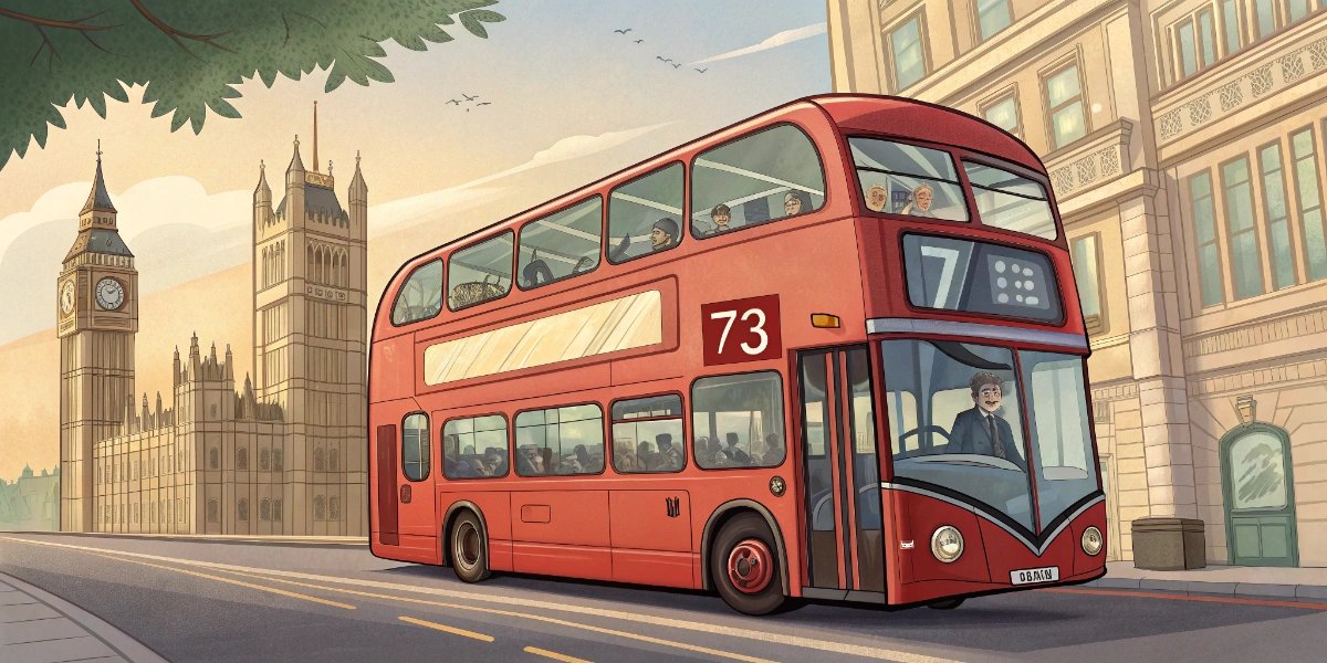 Iconic red double-decker bus on London street