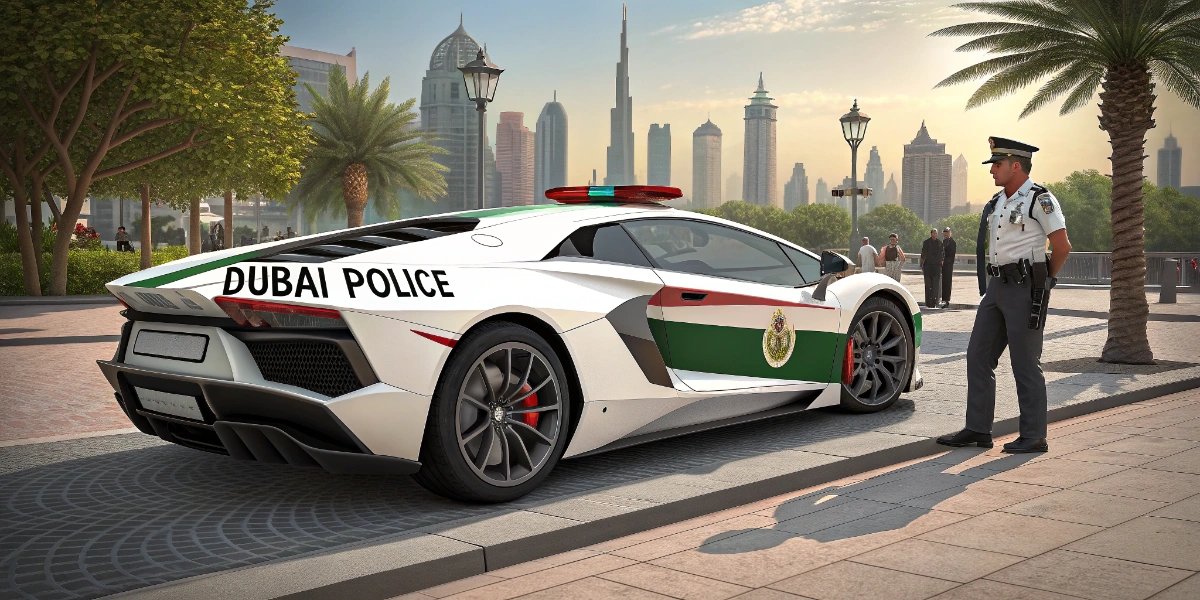 Dubai Police Lamborghini Aventador patrol car with green and white livery