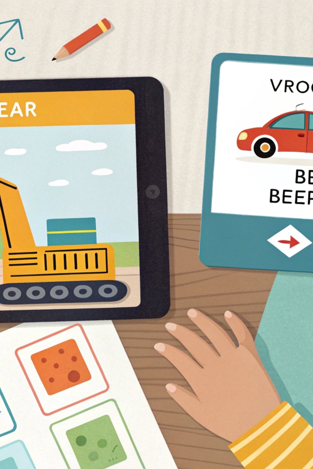 Vehicle flashcards for speech therapy - digital and physical options for late talkers