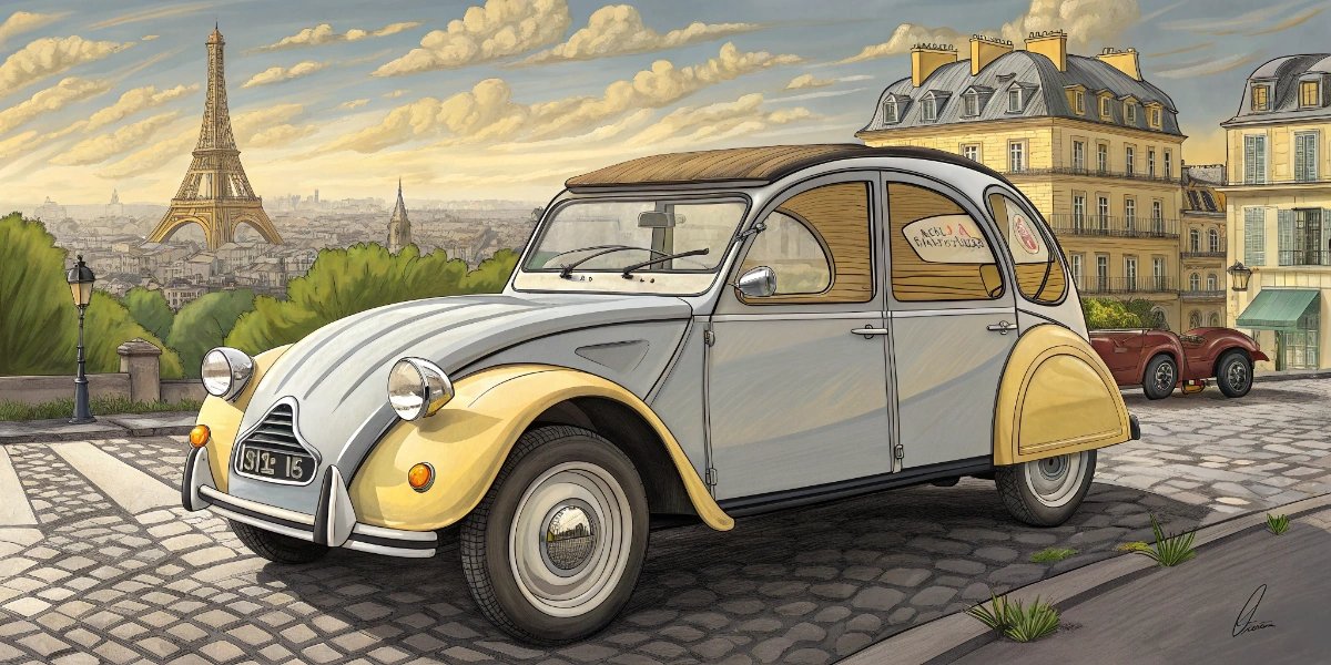 Classic Citroën 2CV with distinctive simple design and canvas roof