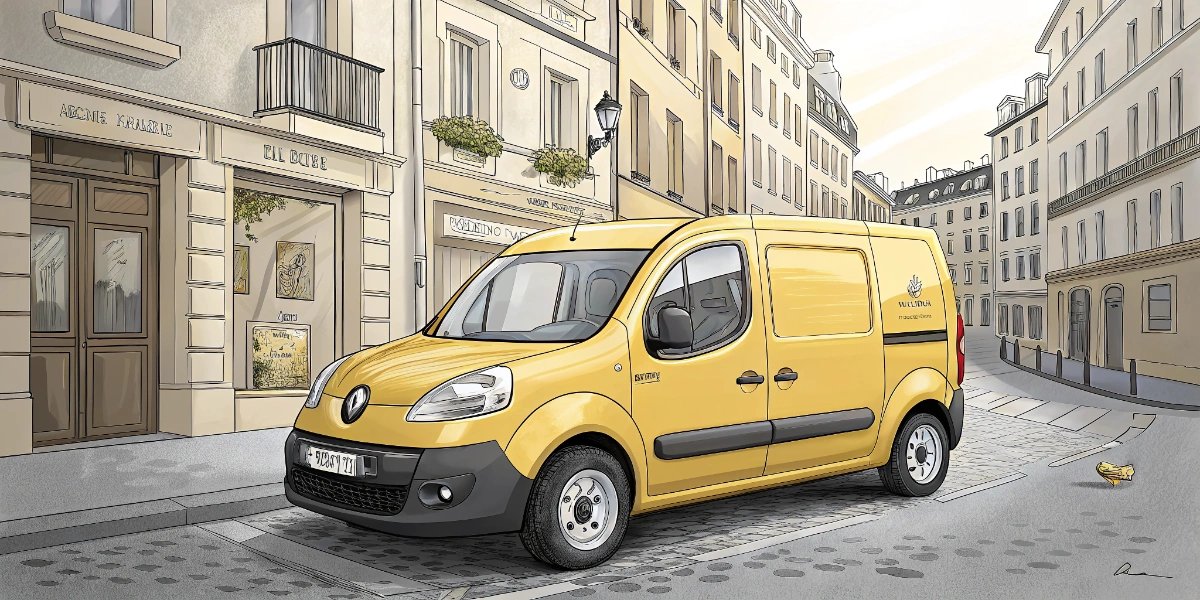 Renault Kangoo delivery van on a narrow French street