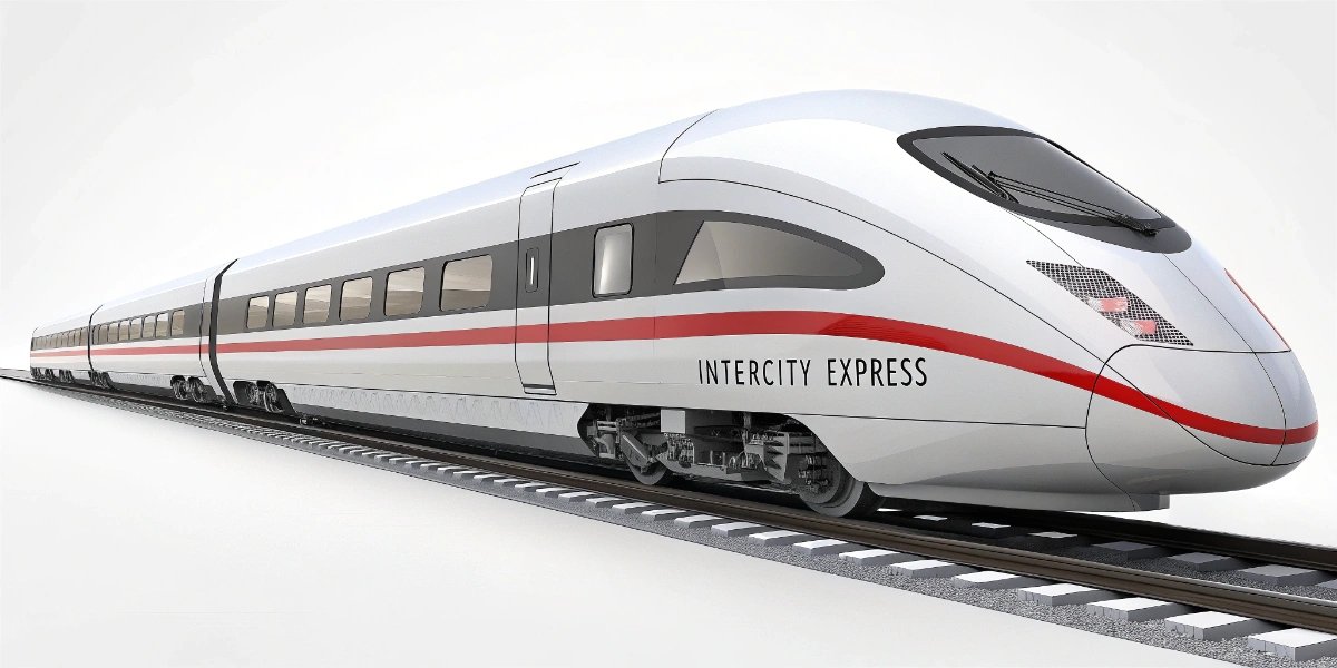 Sleek white ICE high-speed train at German station