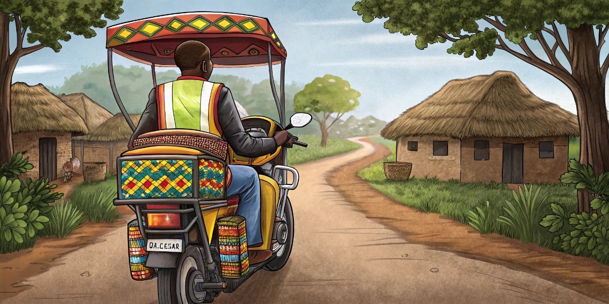 Boda-boda motorcycle taxi navigating African street
