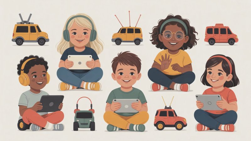 Child engaged with vehicle-themed learning app