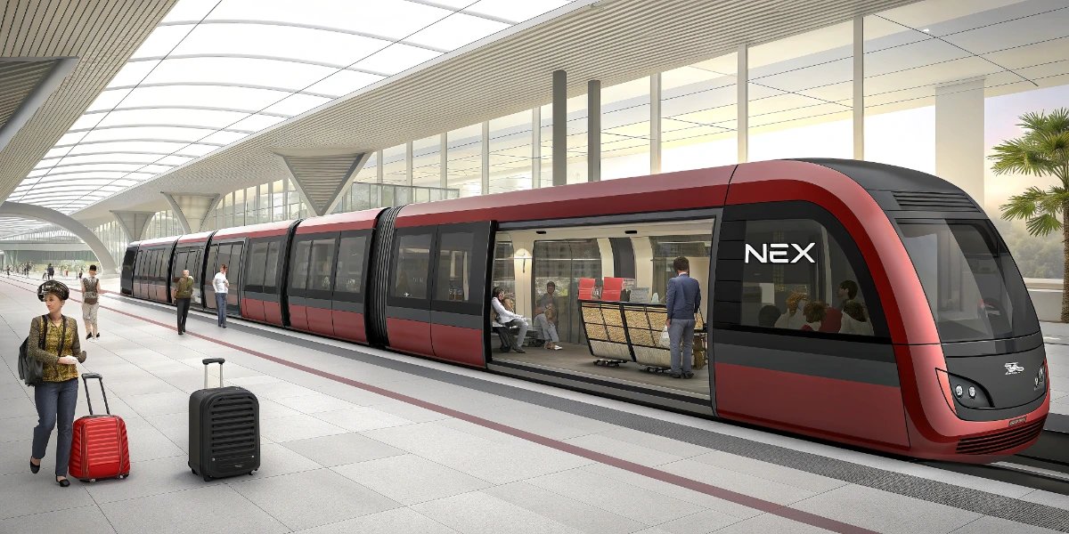 Narita Express train with distinctive red and black livery