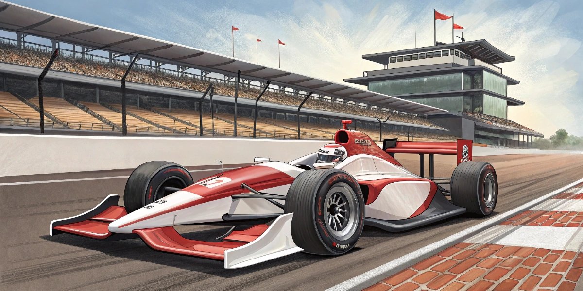 IndyCar open-wheel race car at speed on an oval track