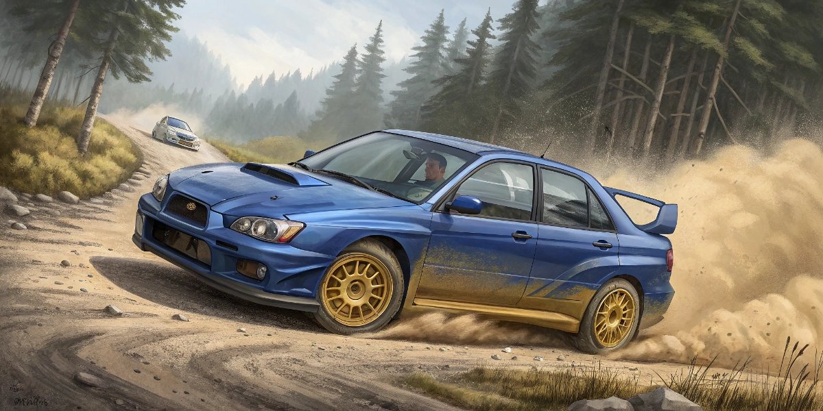 Rally car sliding sideways through a gravel corner in the forest