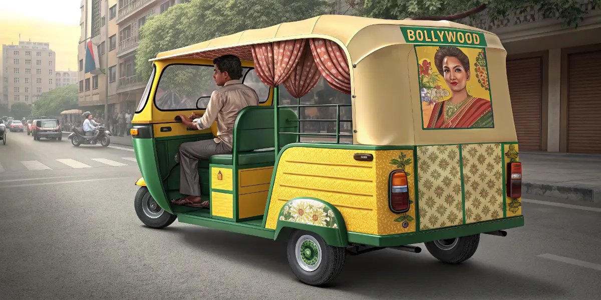 Colorful auto rickshaw (tuk-tuk) on busy Indian street