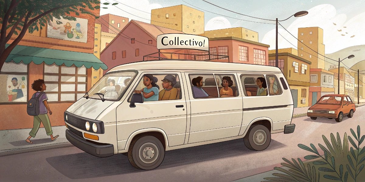 South American collectivo shared taxi van picking up passengers