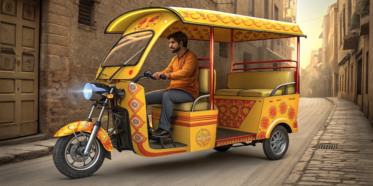 Colorful South American mototaxi with covered passenger compartment