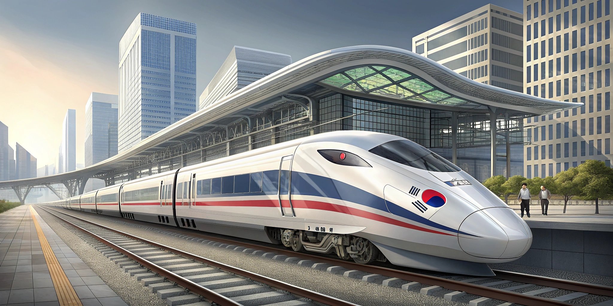 KTX high-speed train traveling through the Korean countryside