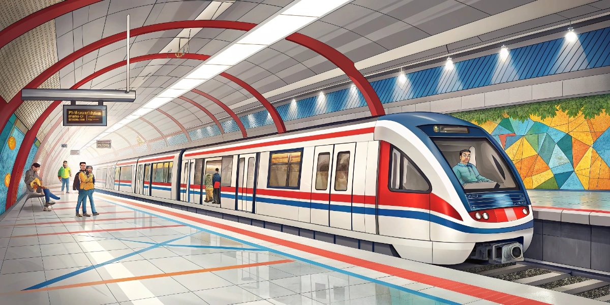 Madrid Metro train arriving at an underground station