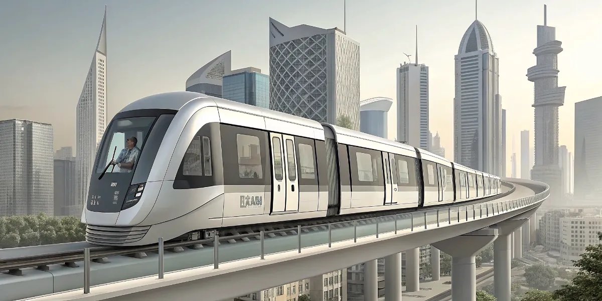 Driverless Dubai Metro train in futuristic station