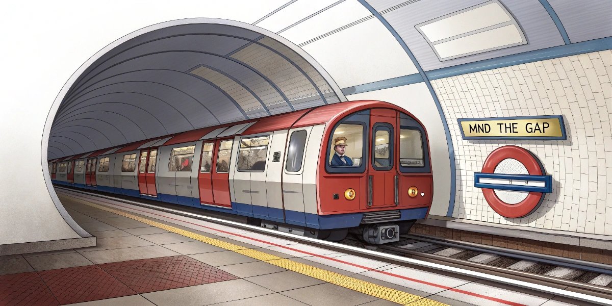 London Underground tube train in cylindrical tunnel