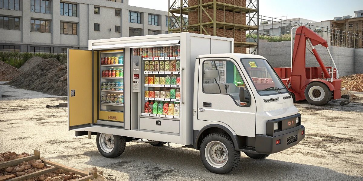 Mobile vending machine truck with drinks and snacks