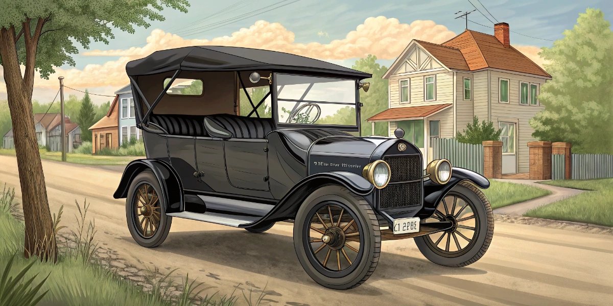 Ford Model T parked on a dirt road in early 1900s America