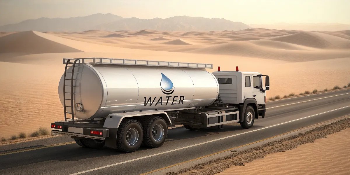 Water tanker truck delivering to remote desert communities